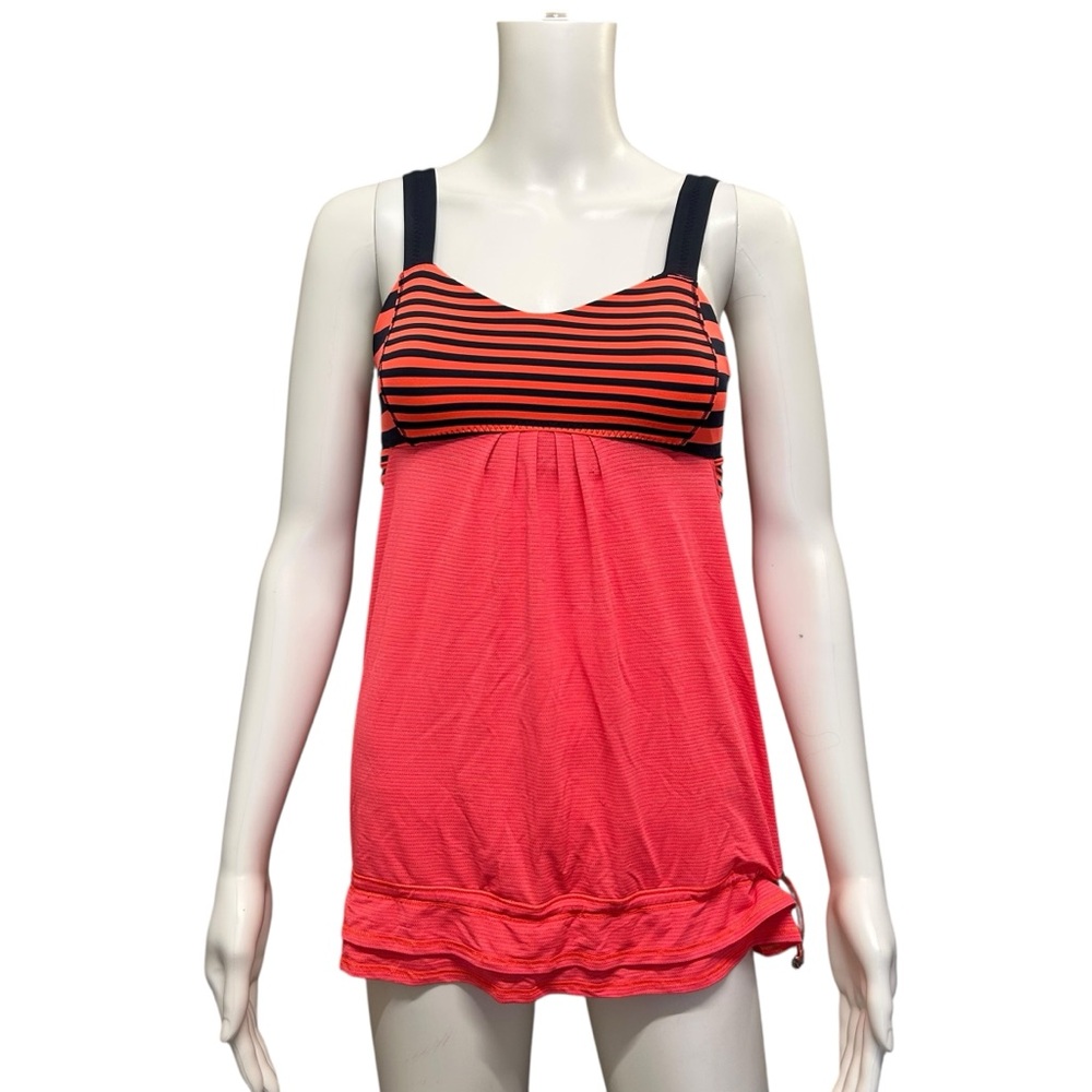 Lululemon Run Back on Track Orange Inkwell Navy Stripe Tank Top Size 4